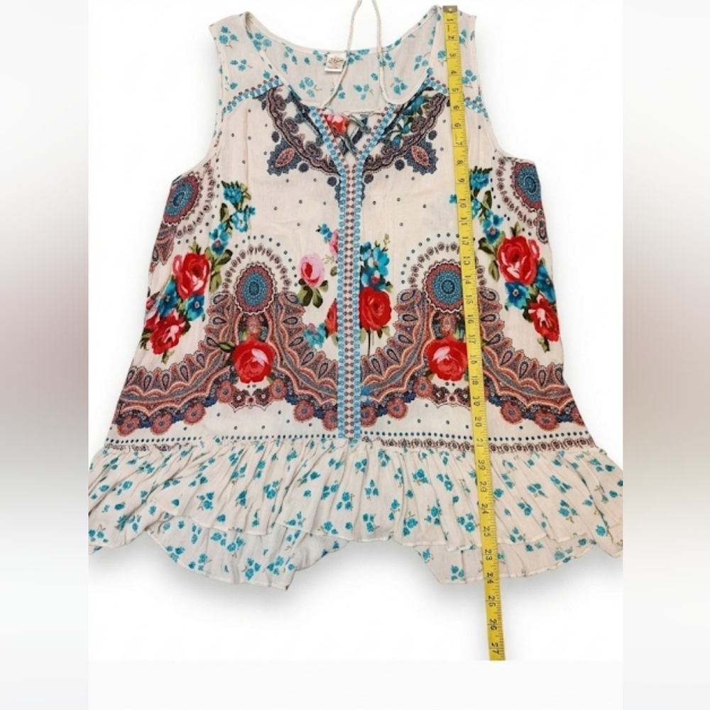 Bila Cream Sleeveless Ruffled Blouse Bohemian Chic Size XL - Picture 10 of 11